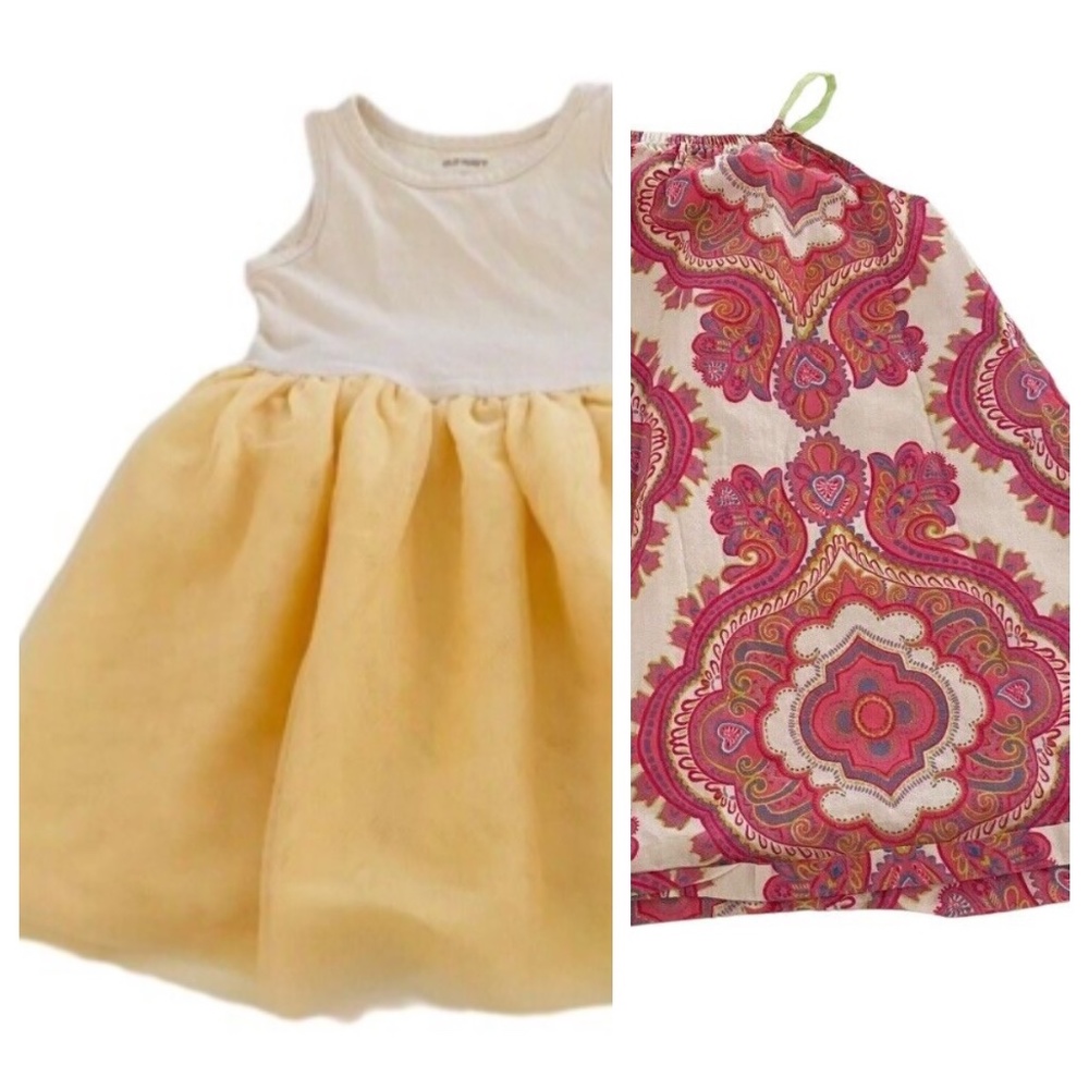 Lot (2) Old Navy Gap 2T Girls Dress Paisley Tulle Ballerina Pink Yellow